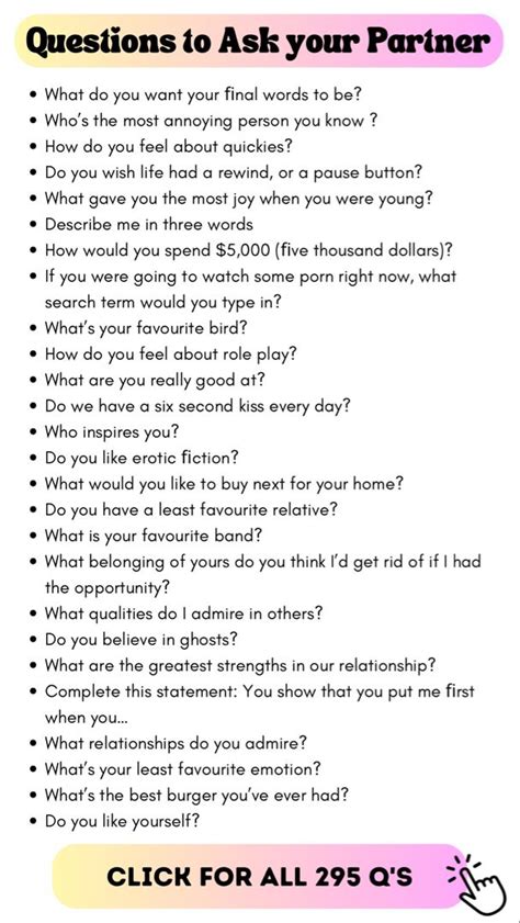 fun couple questions|295 Fun, Flirty & Deep Questions to ask your Partner.